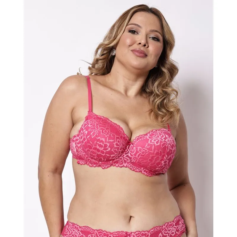 Sutiã Plus Size Feminino Rendado com Bojo Rosa 48