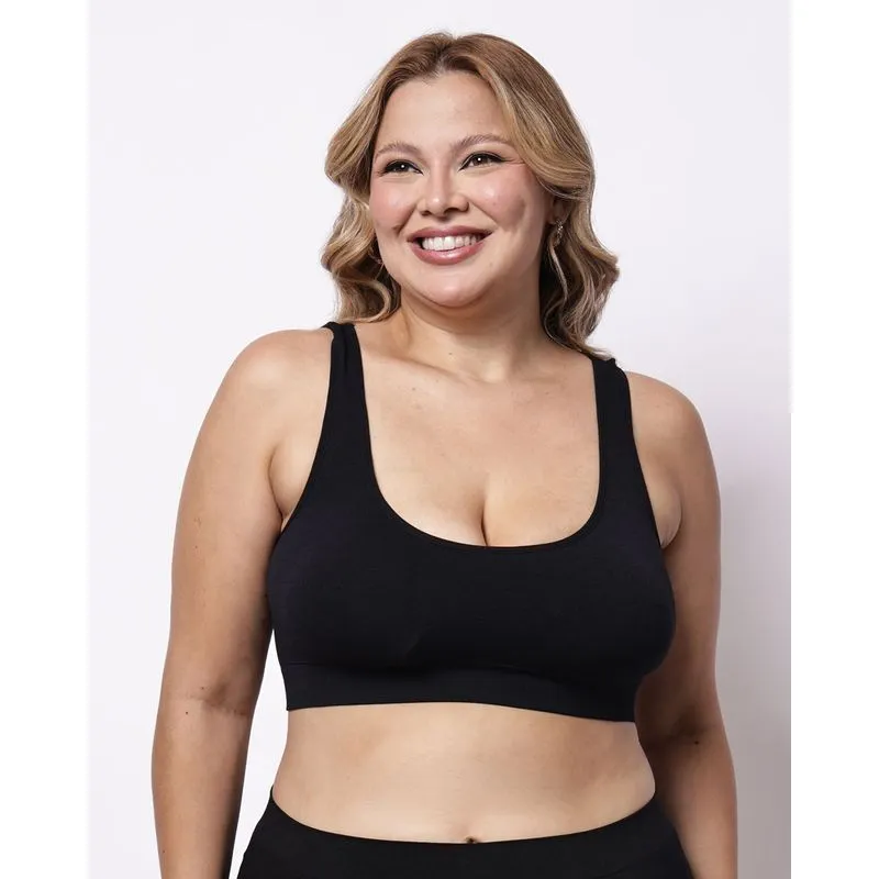 Sutiã Top Plus Size Feminino com Bojo Removível Preto 44