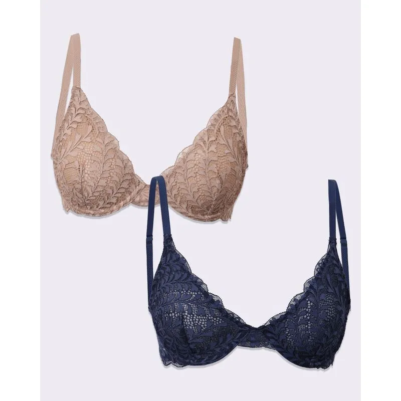 Kit 2 Sutiãs Push Up com Renda e Ajo Azul e Bege 58