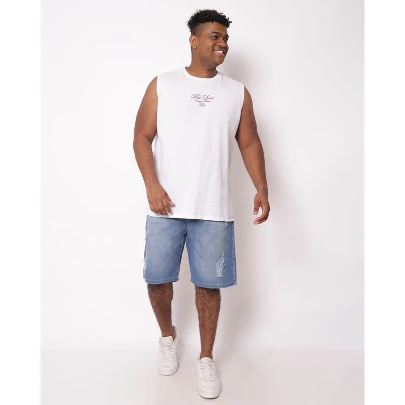 Bermuda Jeans Plus Size Masculina Reta Destroyed Azul 38