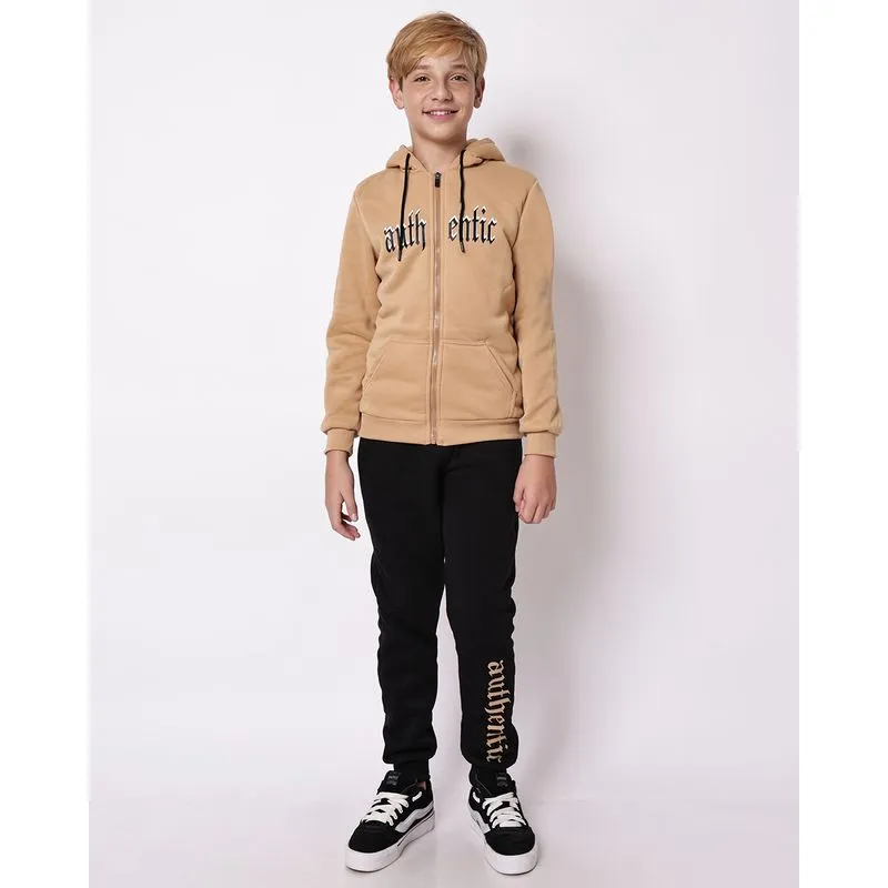 Conjunto Moletom Juvenil Longo Peluciado Estampa Authentic Bege 16