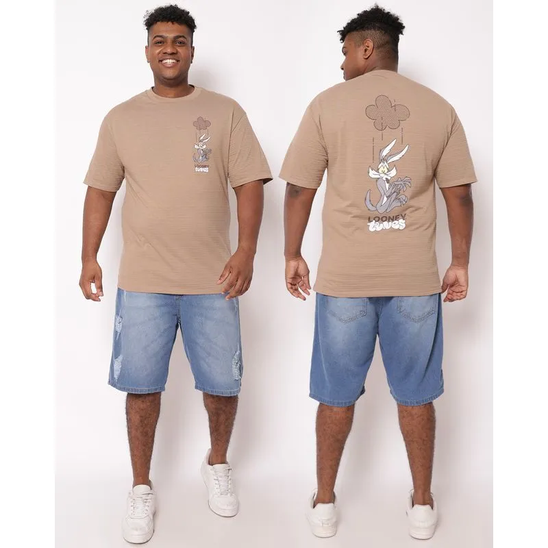 Camiseta Plus Size Masculina Texturizada Looney Tunes Marrom G5