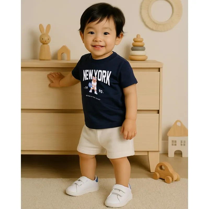 Camiseta Bebê Algodão Estampa New York Manga Curta Marinho G