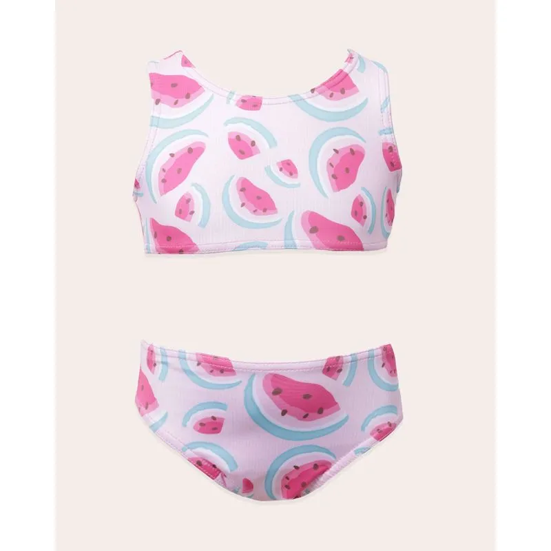 Conjunto Biquíni Tip Top Bebê Estampado Melancia + Proteção UV50+ Rosa 1