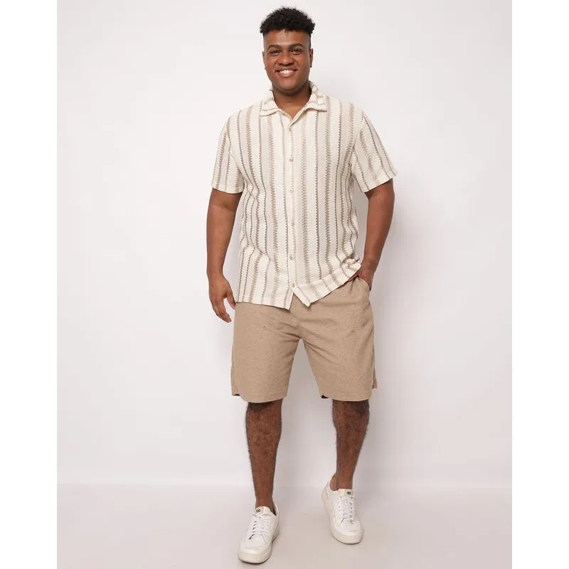 Bermuda Plus Size Masculina Reta Moletinho Texturizado com Bolsos Bege G1