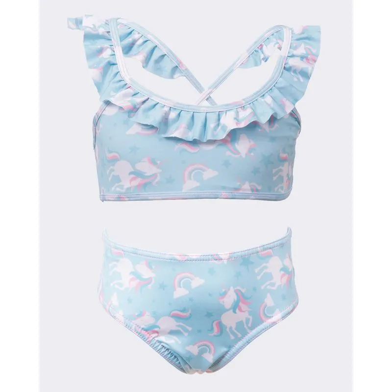 Conjunto Biquini Infantil Estampado Unicórnio Proteção UV50+ Azul 8