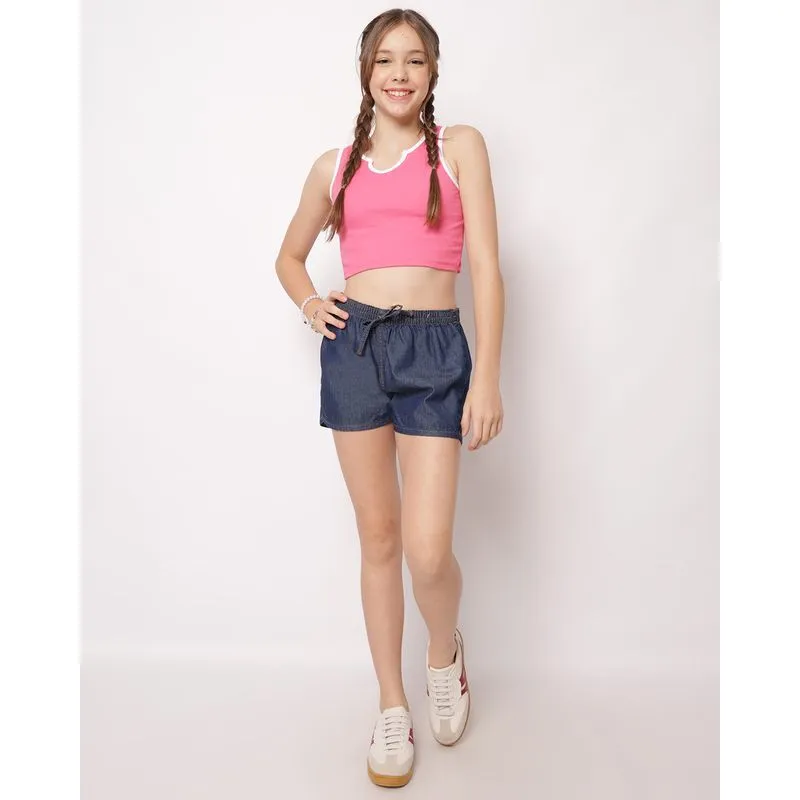 Short Jeans Juvenil com Cordão Azul 16