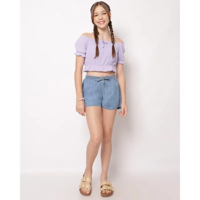 Short Jeans Juvenil com Cordão Azul Claro 10