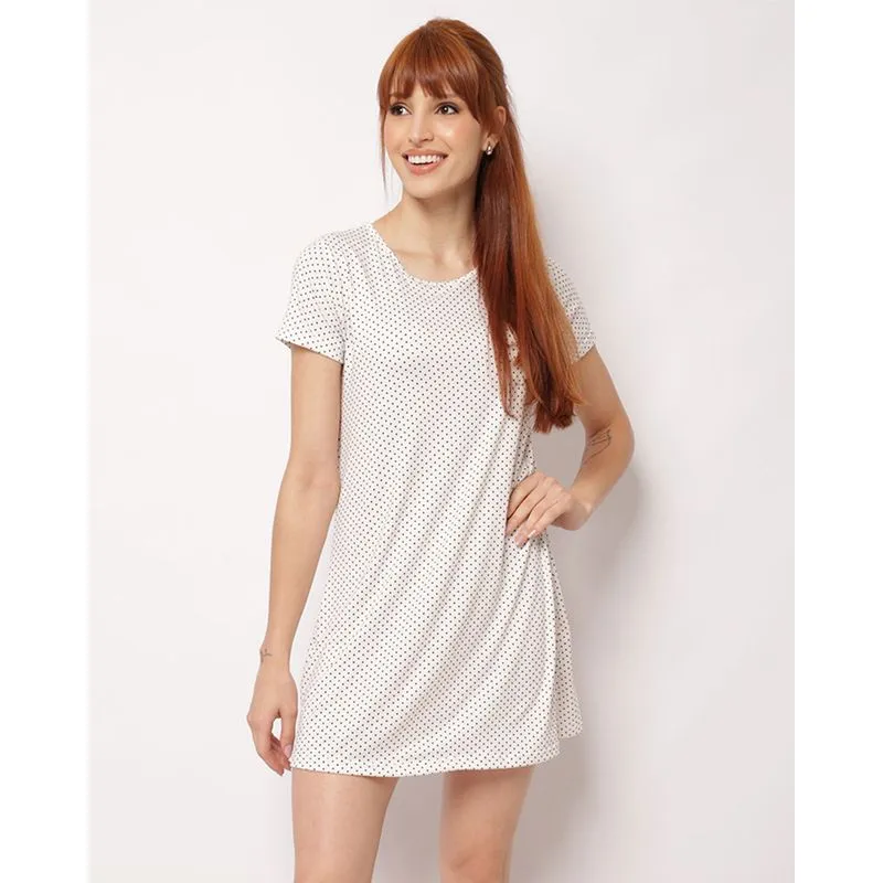 Camisola Feminina Curta Liganete Estampada Poá Manga Curta Branca GG