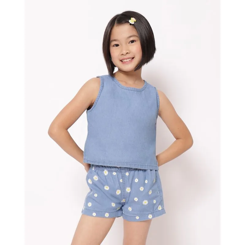 Conjunto Liocel Infantil Curto com Estampa Florzinhas Azul 4