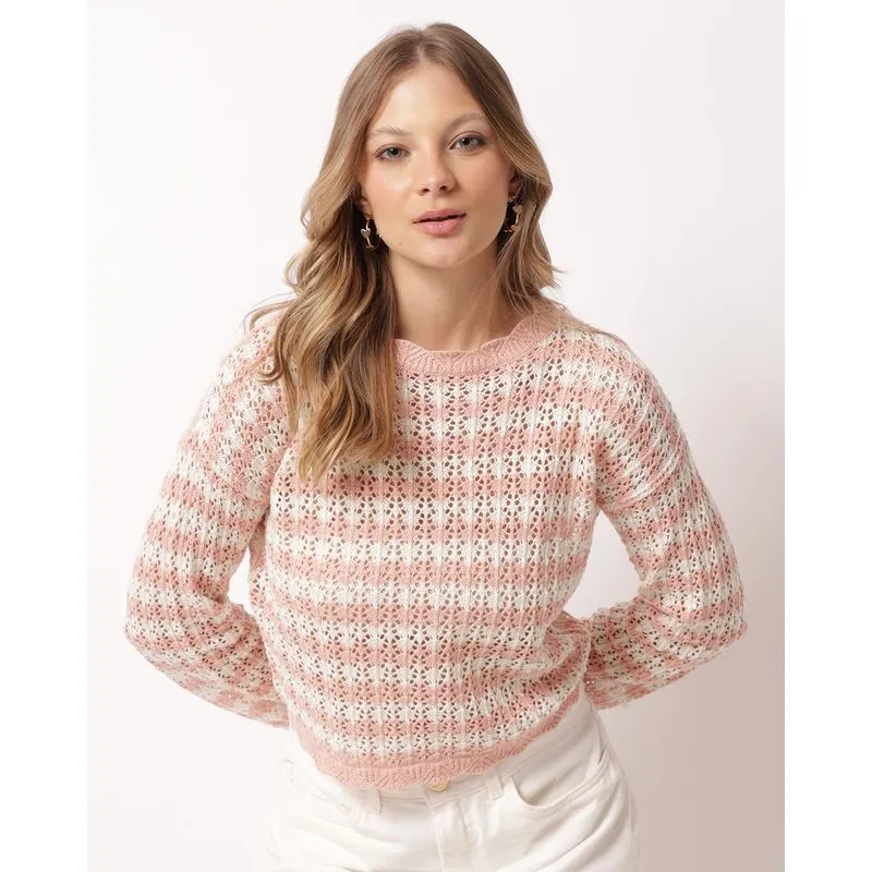 Suéter Feminino Tricô Listrado Off White GG