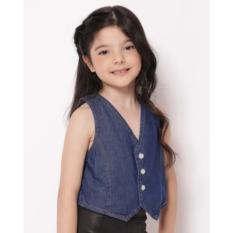 Colete Jeans Infantil com Botões Brilhantes Azul 4