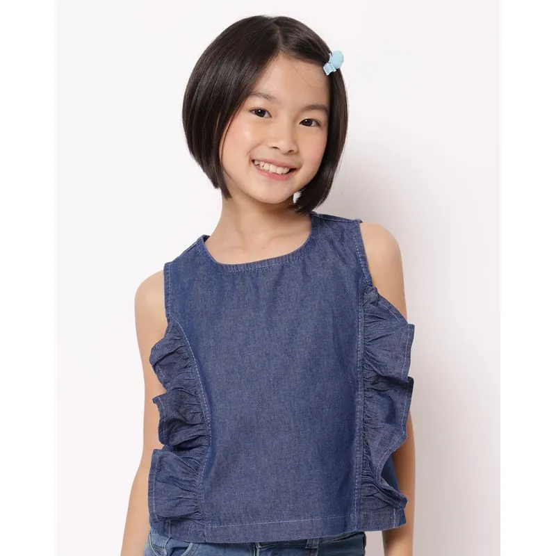 Regata Liocel Infantil Cropped com Babados Azul 14