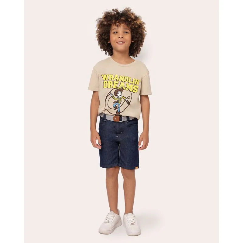 Bermuda Jeans Infantil Reta com Bolsos Cinto Azul 8