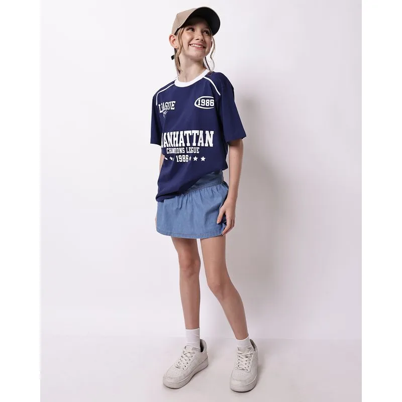 Short Saia Jeans Juvenil com Pregas e Botões Azul Claro 12