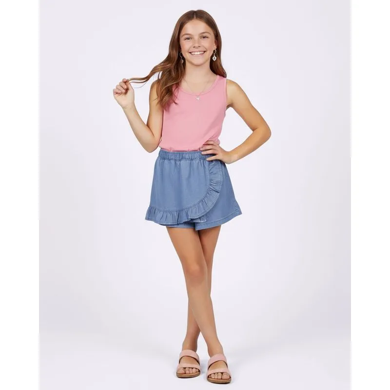 Short Saia Jeans Juvenil com Babado Azul 14