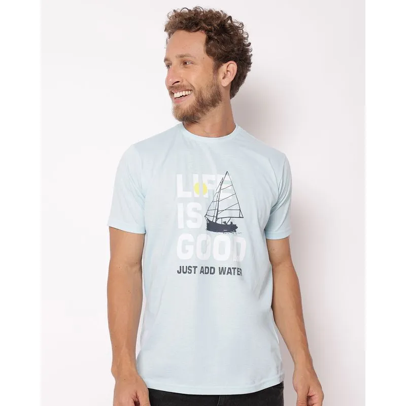 Camiseta Masculina Algodão Estampa Life Is Good Azul P