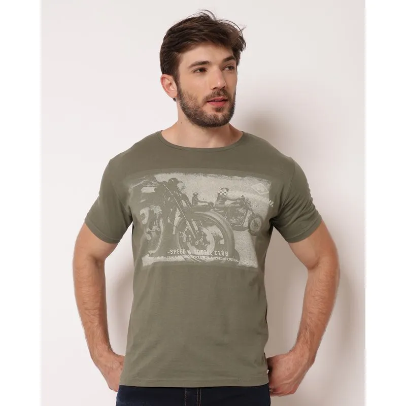 Camiseta Masculina Algodão com Estampa Speed Club Manga Curta Verde G