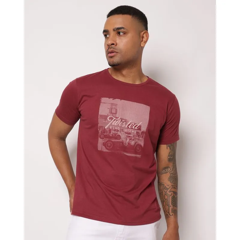 Camiseta Masculina Algodão com Estampa Manga Curta Vinho GG