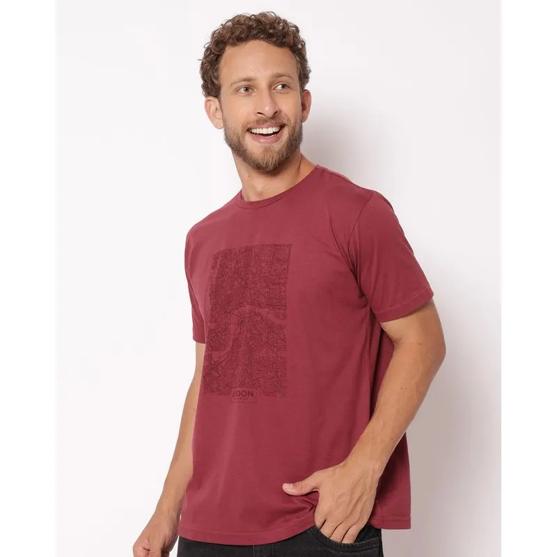 Camiseta Masculina Algodão Estampa London Vinho G