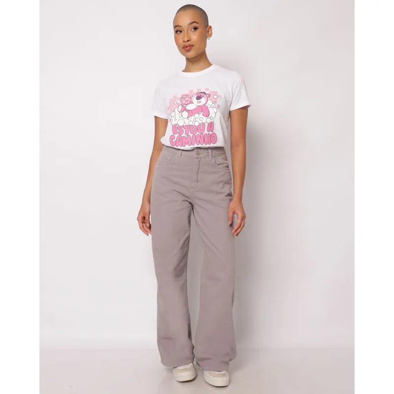 Calça Sarja Feminina Wide Leg com Bolsos Cinza 44