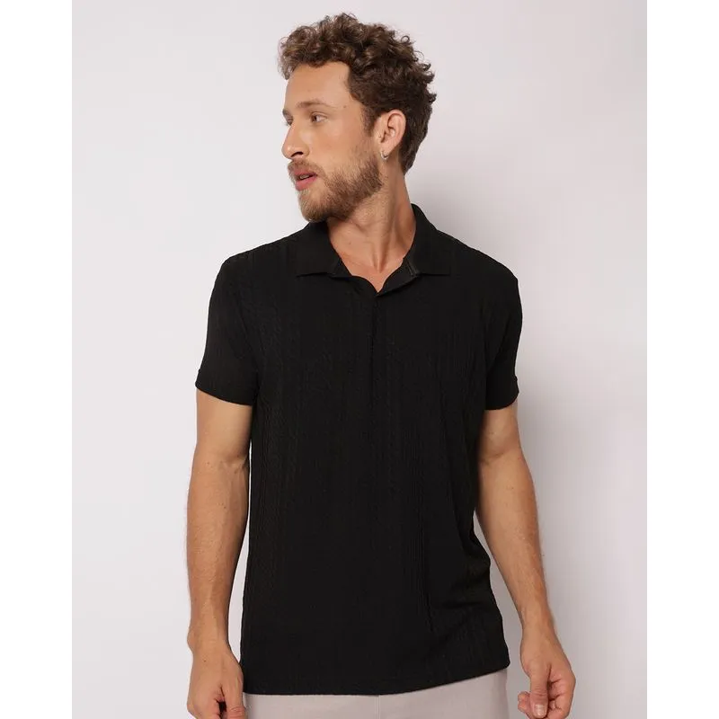 Camisa Polo Masculina Texturizada Manga Curta Preta G