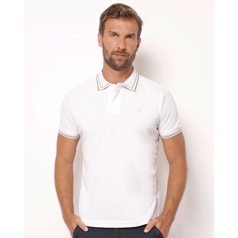 Camisa Polo Masculina Manga Curta Texturizada Branca XGG
