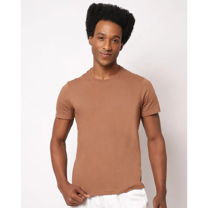 Camiseta Masculina Básica Algodão Manga Curta Bege M
