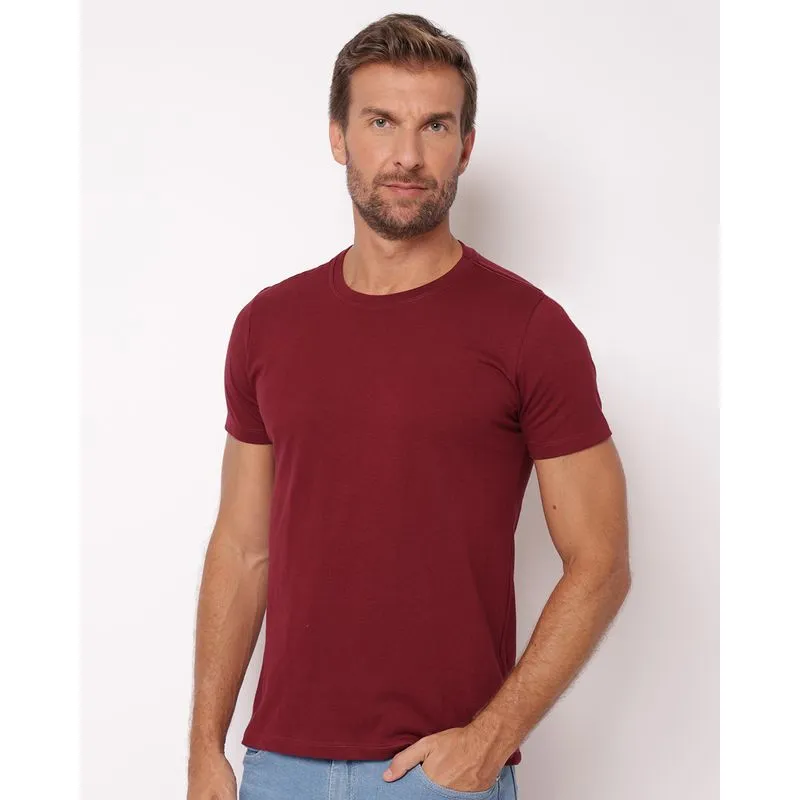 Camiseta Masculina Básica Algodão Manga Curta Vinho GG