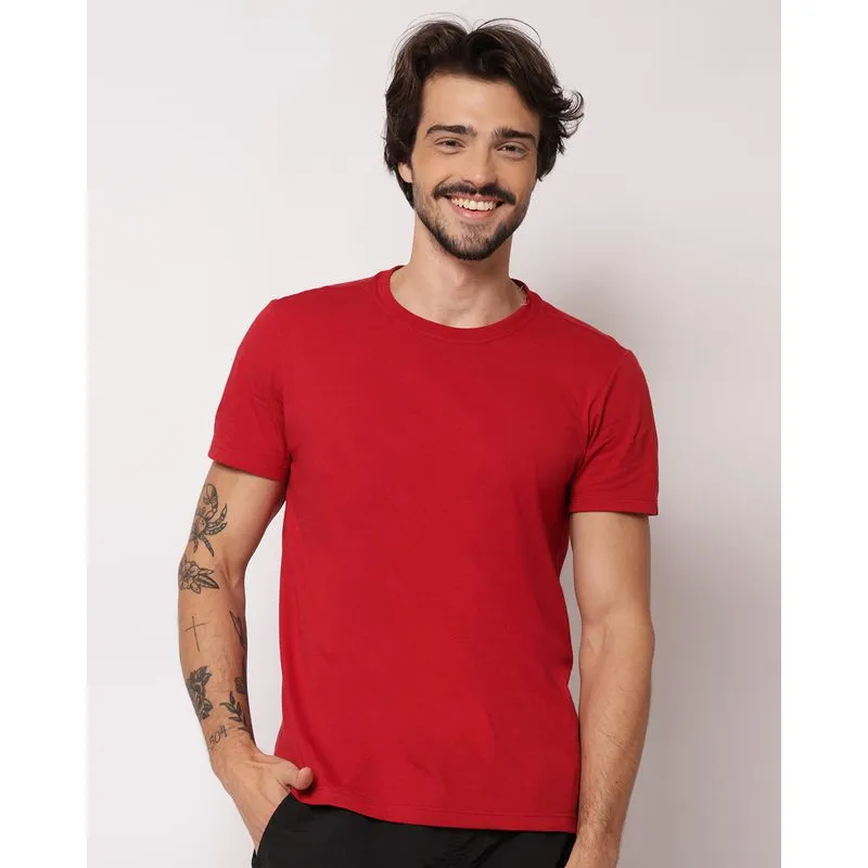 Camiseta Masculina Básica Algodão Manga Curta Vermelha XGG