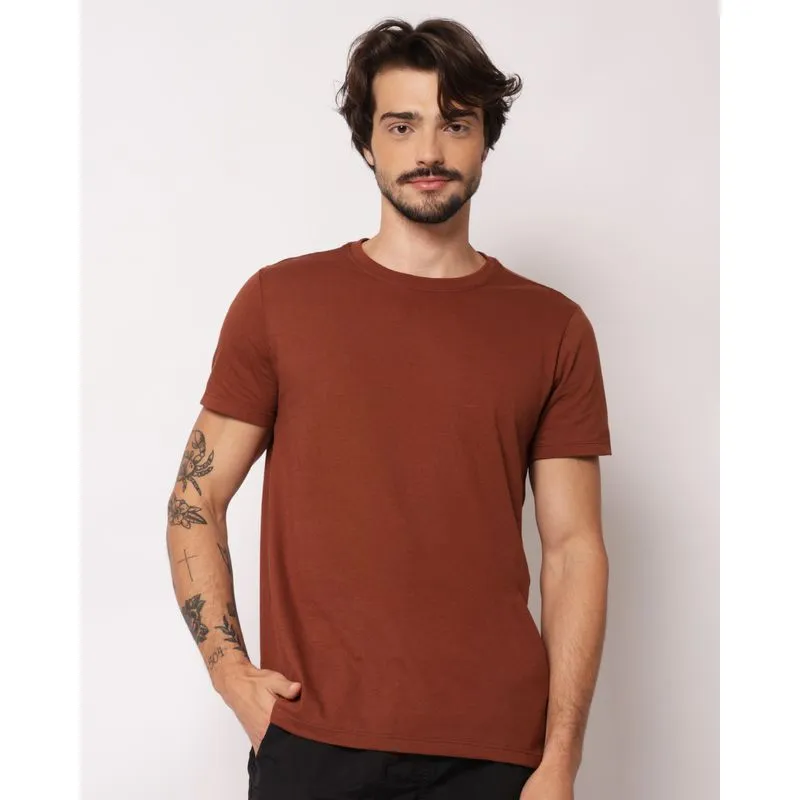 Camiseta Masculina Básica Algodão Manga Curta Marrom M
