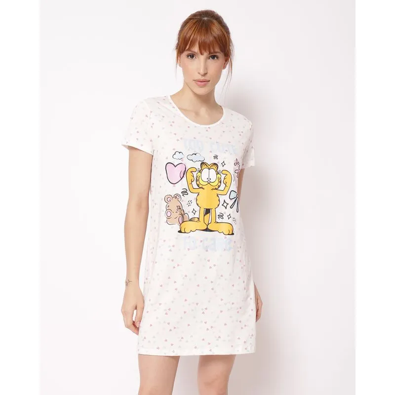 Camisola Feminina Curta Algodão Estampada Garfield Off White P