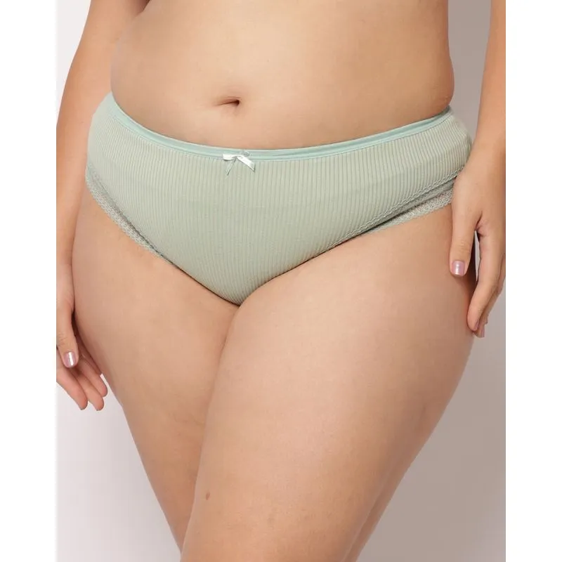 Calcinha Alta Plus Size Canelada com Renda Verde 50