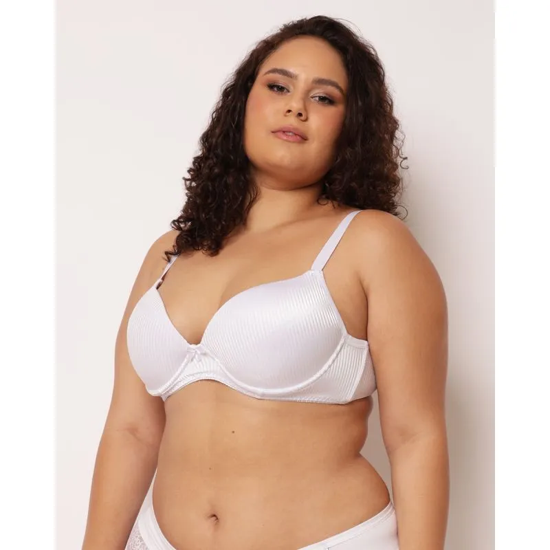 Sutiã Plus Size Feminino Com Base E Bojo Listrado Branco 50