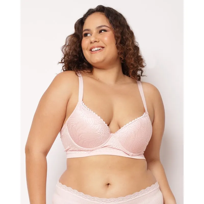 Sutiã Plus Size Feminino Poliamida com Base e Bojo Renda Rosa 50