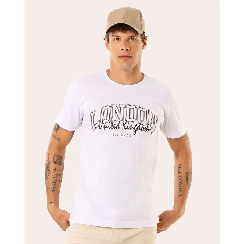 Camiseta Masculina Algodão London Manga Curta Branca M