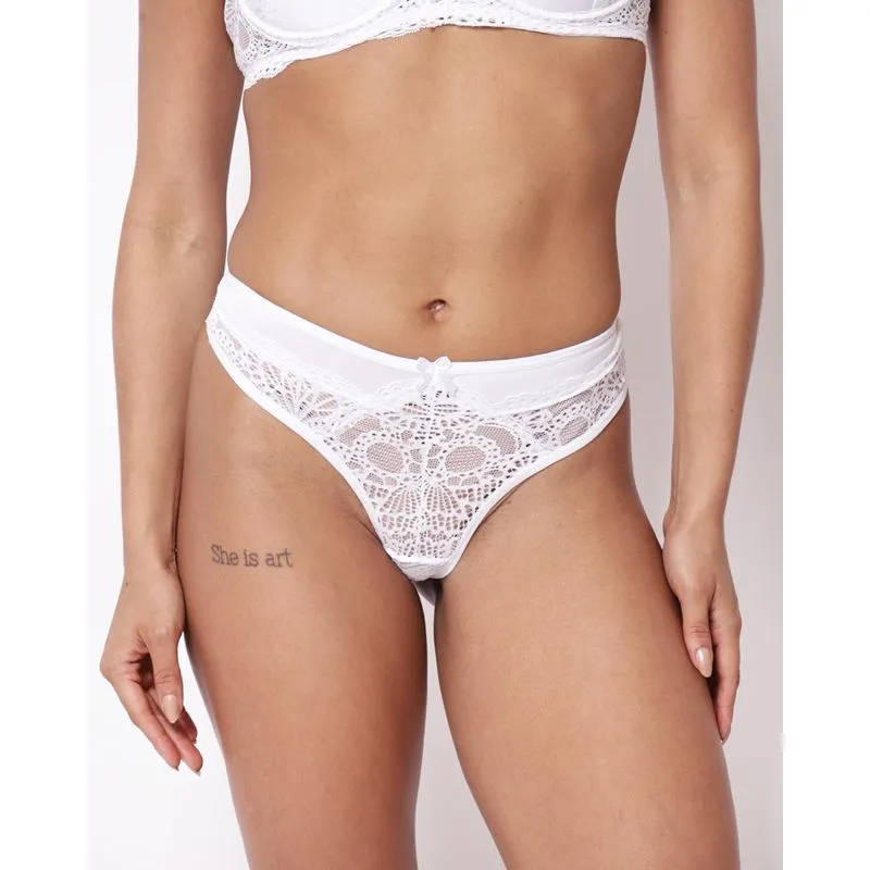 Calcinha Fio Dental Feminina Rendada Branca P