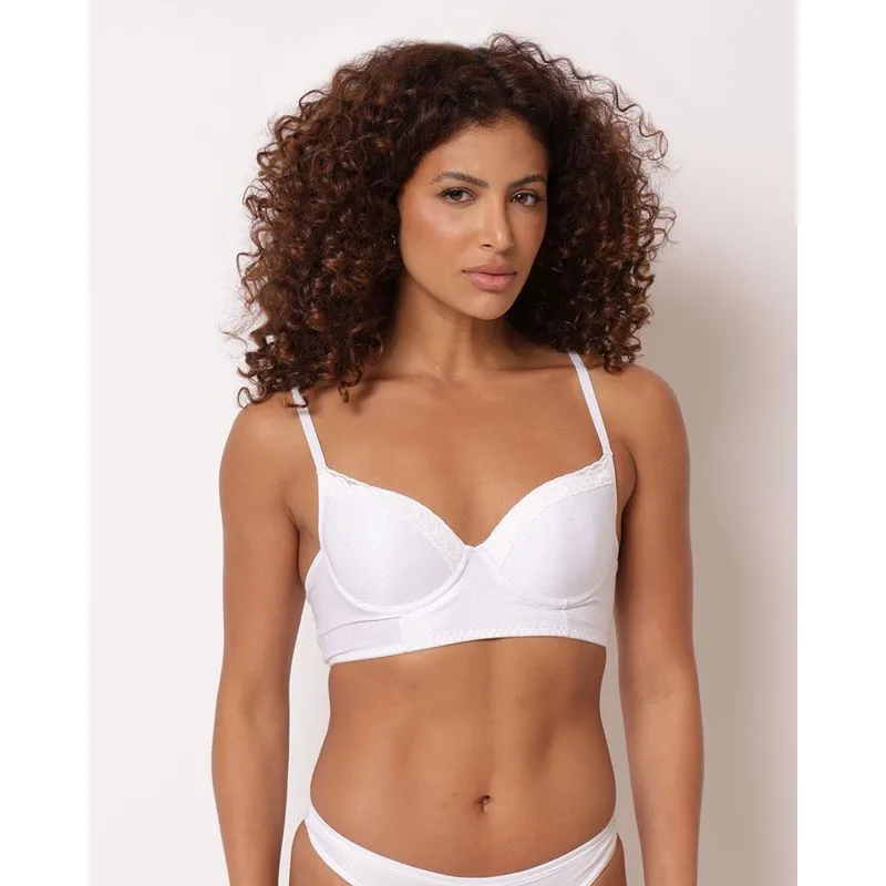 Sutiã Feminino com Base e Bojo Texturizado Detalhe em Renda Branco 40