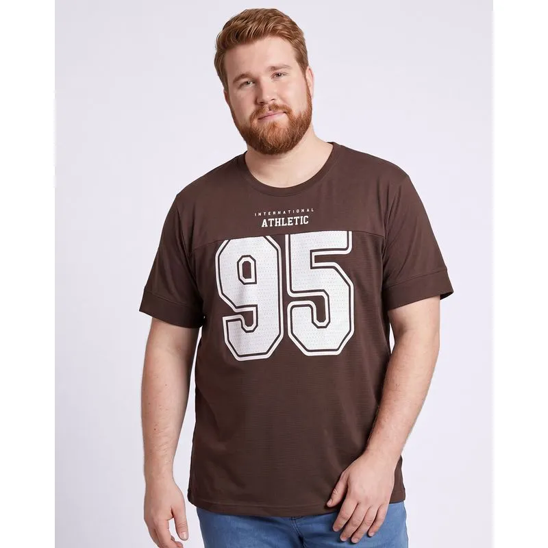 Camiseta Plus Size Masculina Athletic 95 Texturizada Marrom G2