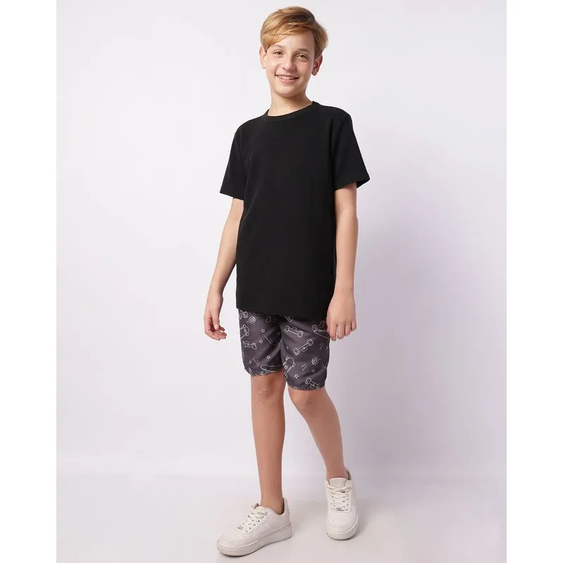 Bermuda Juvenil Reta Estampada Cinza 10