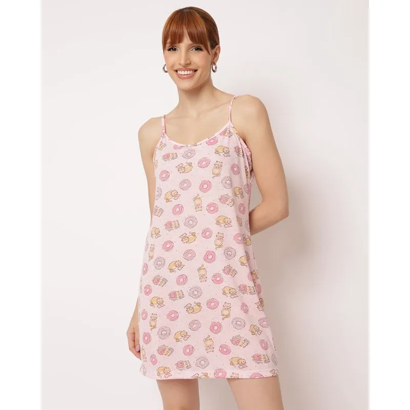 Camisola Feminina Curta Alcinha Estampada Gatinhos Donuts Rosa G