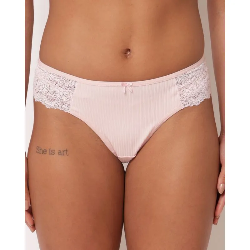 Calcinha Feminina Biquíni Canelada com Renda Rosa M