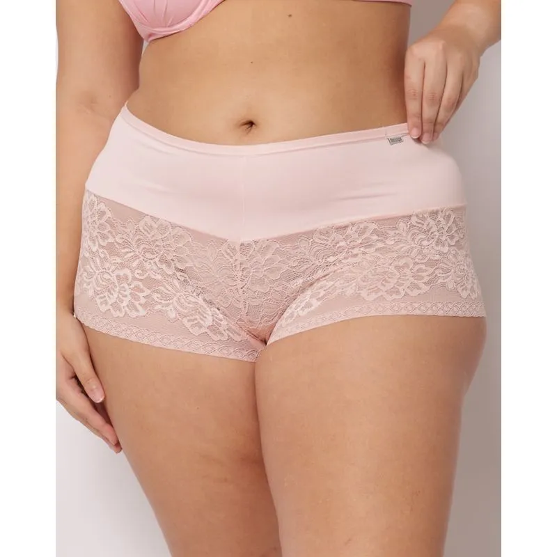 Calcinha Plus Size Feminina Caleçon Poliamida com Renda Rosa 50