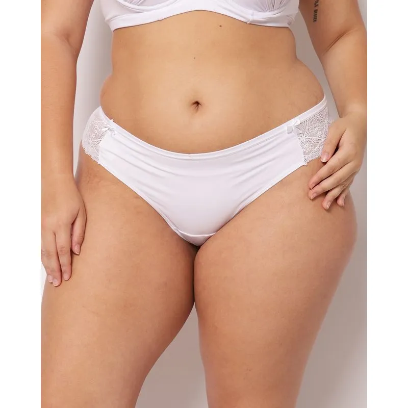 Calcinha Plus Size Feminina Fio Dental Poliamida com Renda Branca 46