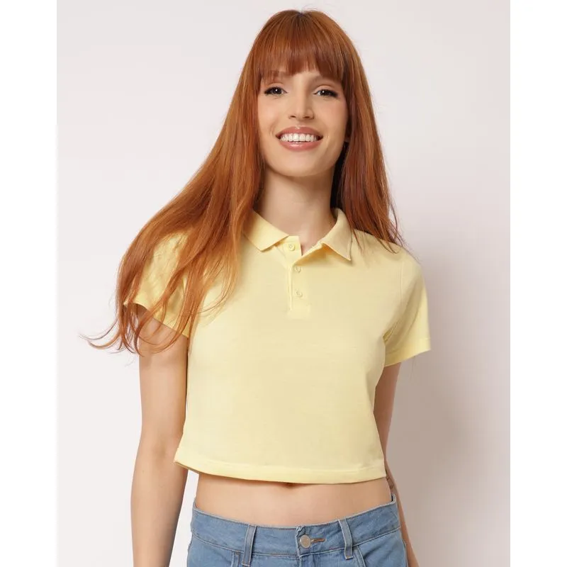 Blusa Polo Feminina Cropped Básica Amarela M