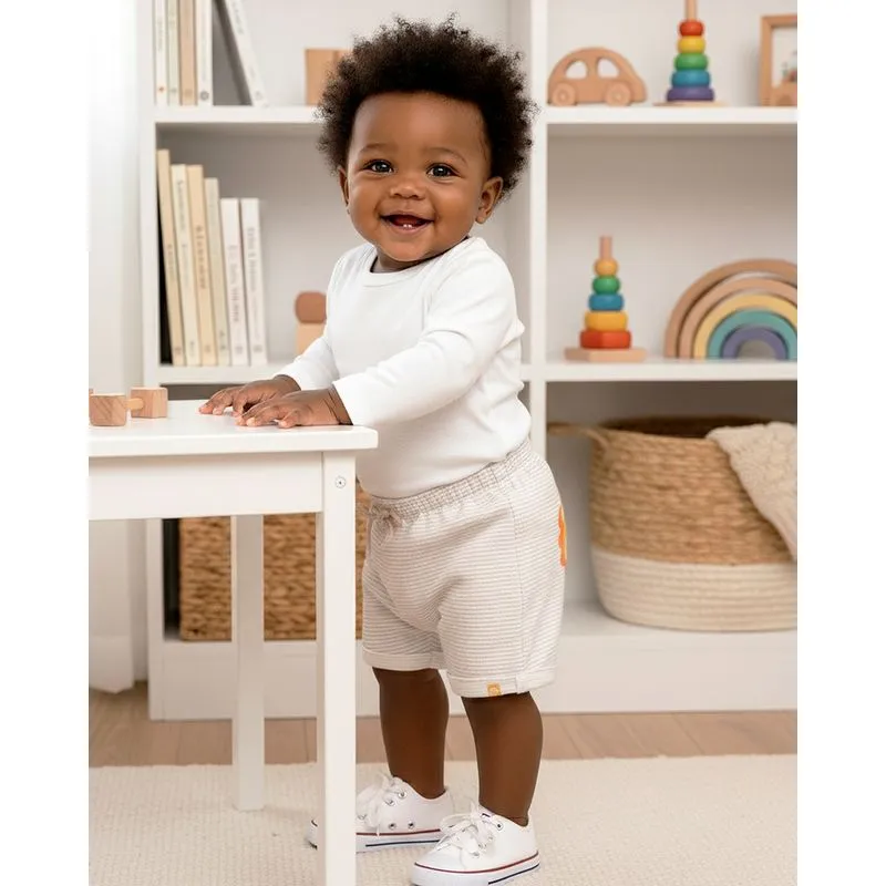 Bermuda Bebê Reta Aplique Leão Listrada Off White M