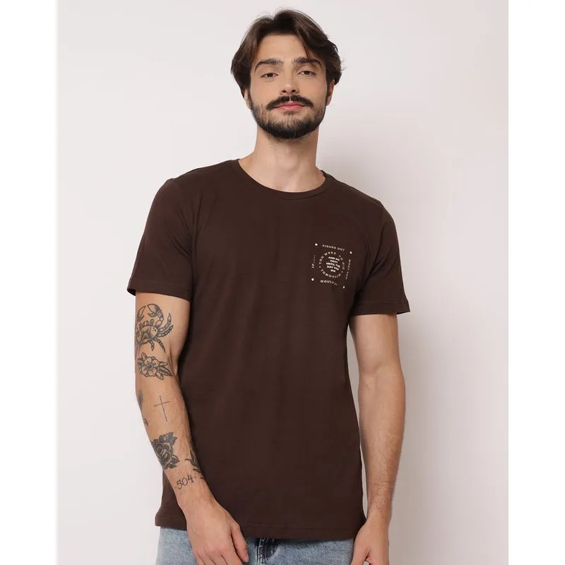 Camiseta Masculina Algodão Manga Curta Marrom G