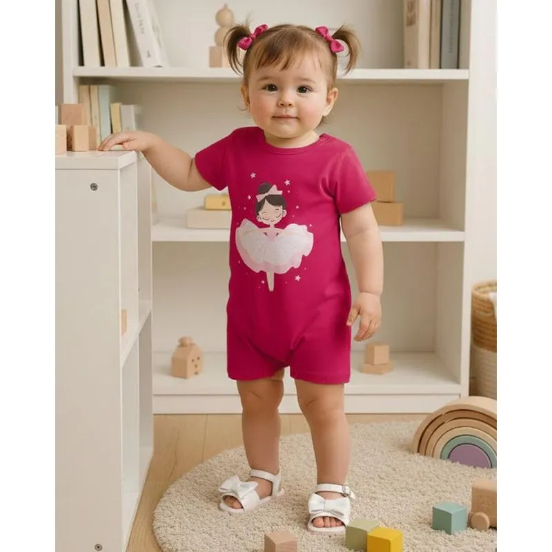 Macaquinho Bebê Algodão Estampa Bailarina Rosa P