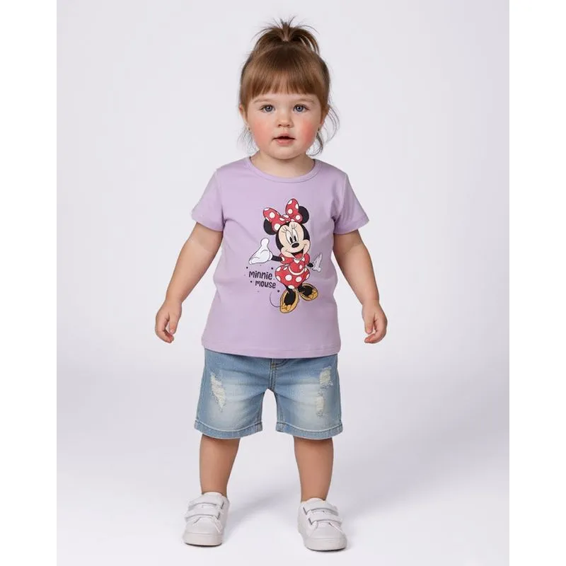 Camiseta Bebê Algodão Disney Minnie Manga Curta Lilás 2