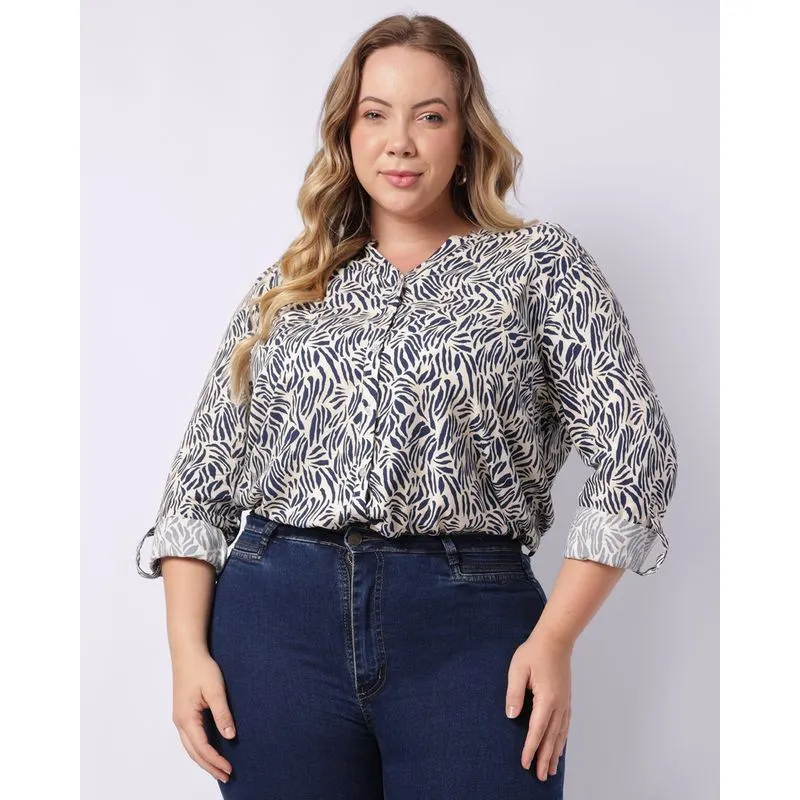 Camisa Plus Size Feminina Berry & Co.Viscose Marinho G3